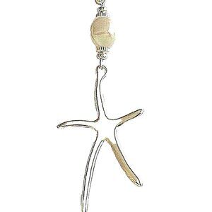 Silver Pearl Starfish Necklace 16-19" Sea Life Island Freshwater White Plated
